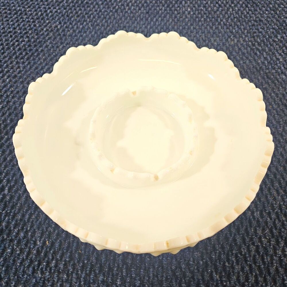 White Milk Glass Hobnail Bowl Scalloped Rim Round 8 in Diameter and 2 lb.  6 oz.